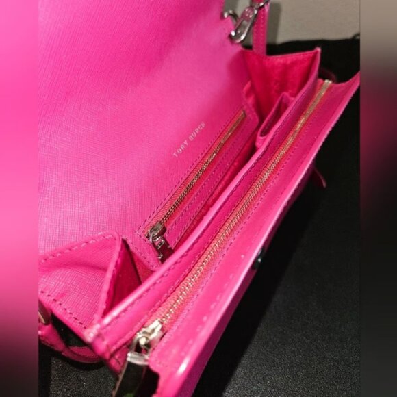 Tory Burch Emerson Combo Pink Saffiano Leather Crossbody Bag Fuchsia Hot Pink - Picture 8 of 13